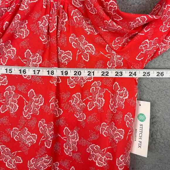 Collective Concepts Plus Size Zimmerman Tie Sleeve Blouse Orange Red Floral NWT - Picture 3 of 8